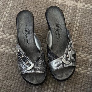 Dyanne Silver and Black Embellished Mules